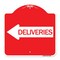 Signmission Designer Series Deliveries W/ Left Arrow, Red & White Aluminum Sign, 18" x 18", RW-1818-24363 A-DES-RW-1818-24363 - alternate 1